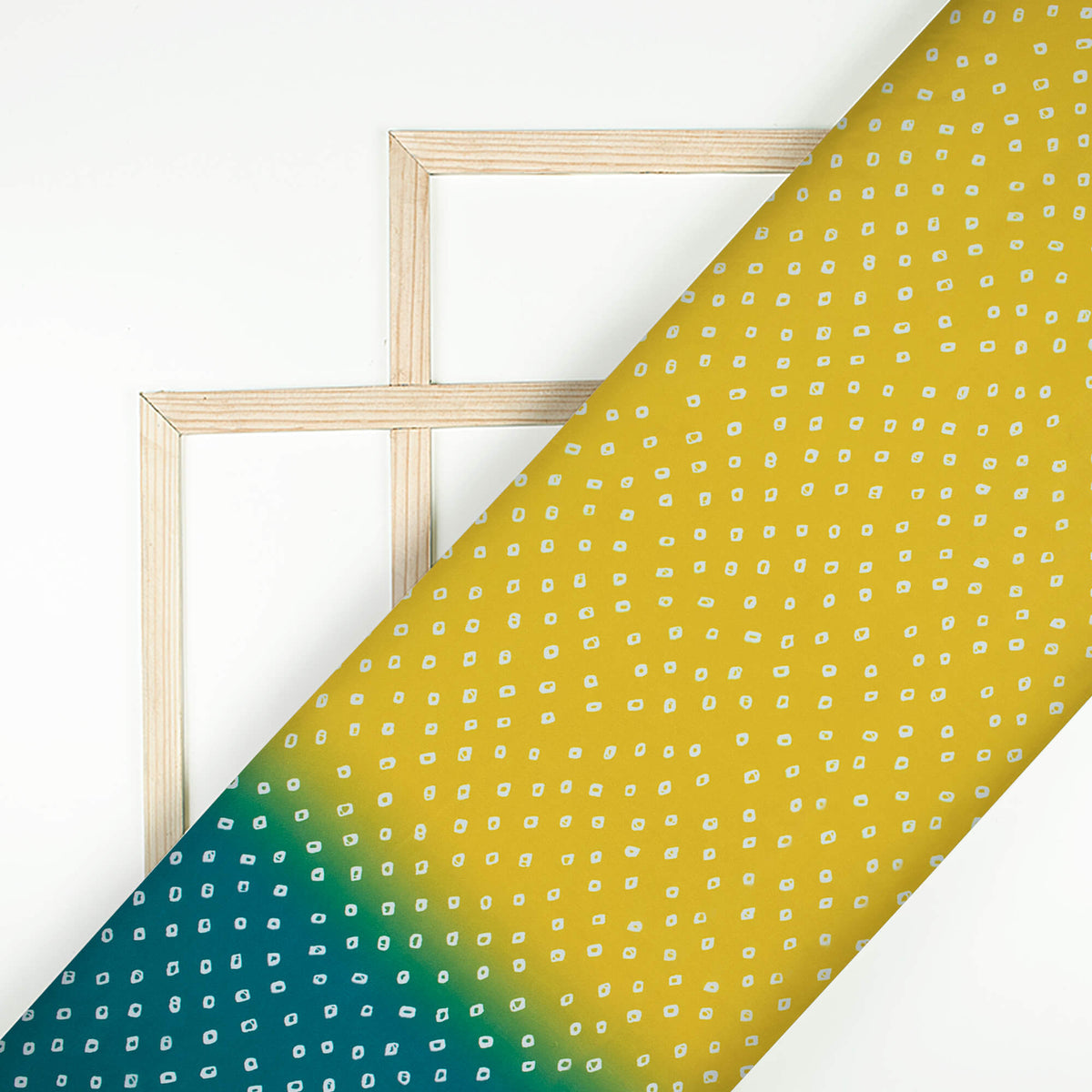 Yellow And Prussian Green Bandhanii Pattern Digital Print Crepe Silk Fabric