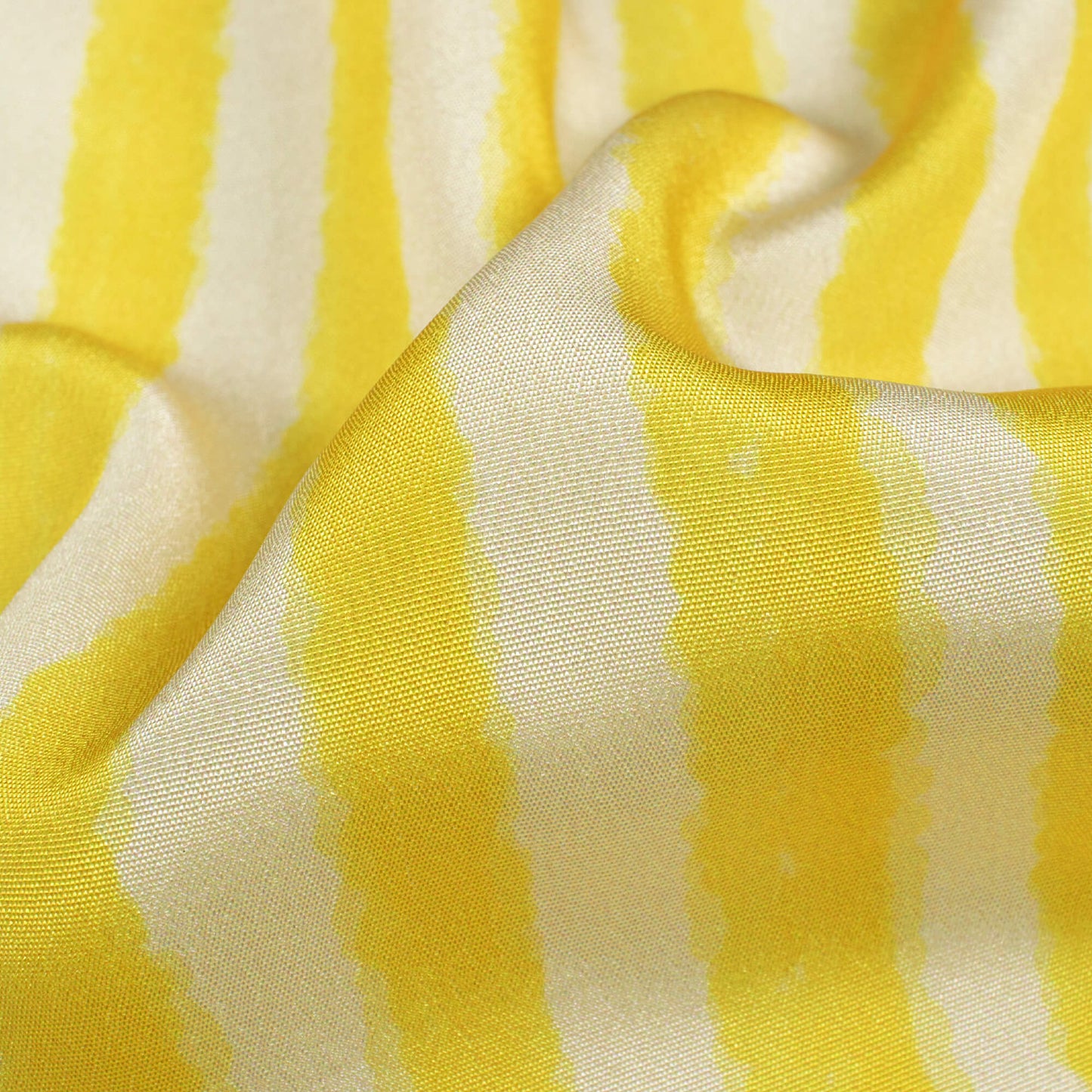 Bumblebee Yellow And White Stripes Pattern Digital Print Crepe Silk Fabric
