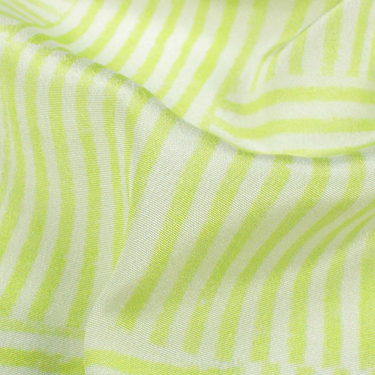 Pear Green And White Stripes Pattern Digital Print Crepe Silk Fabric