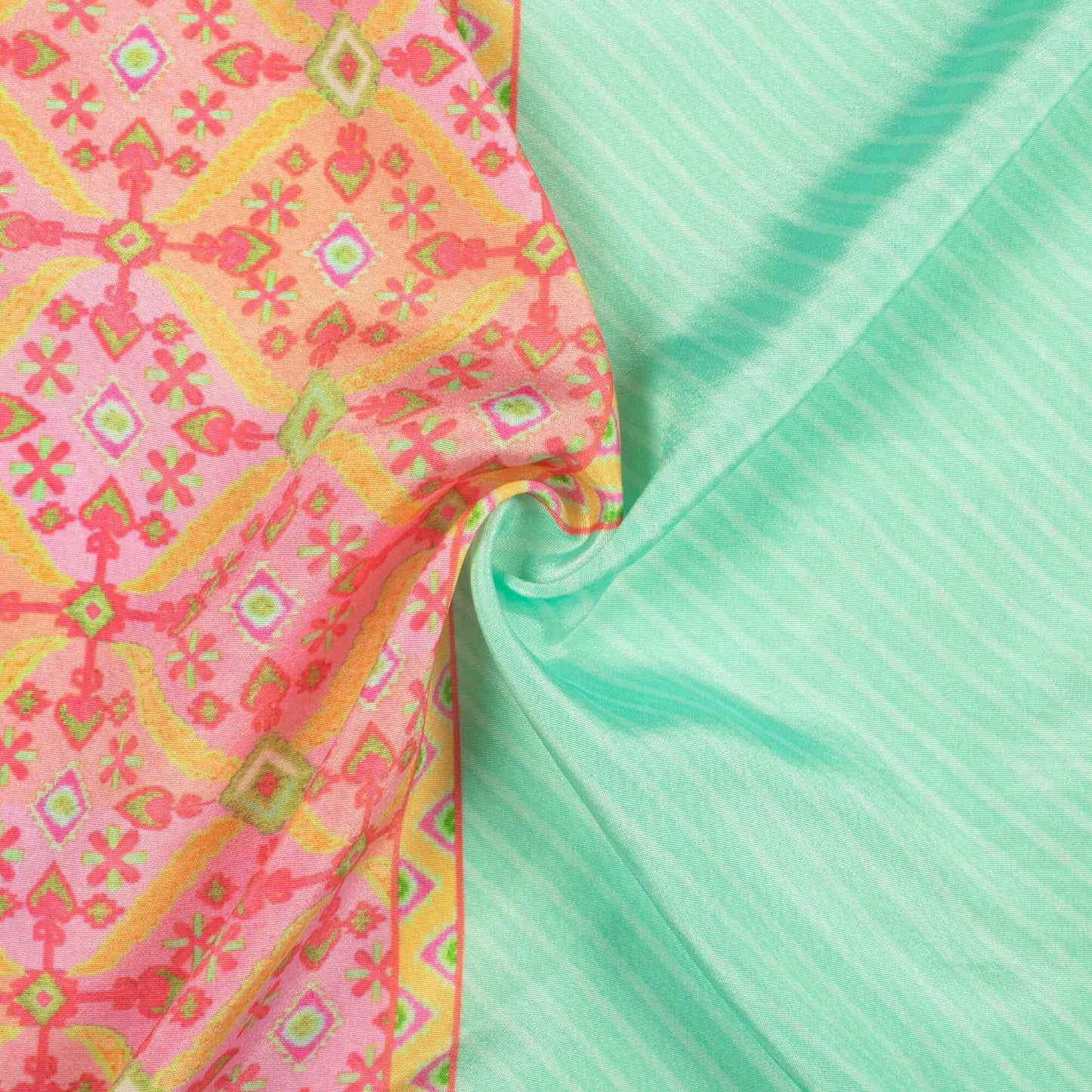 Mint Green And Hot Pink Daman Pattern Digital Print Crepe Silk Fabric