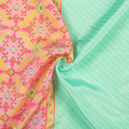 Mint Green And Hot Pink Daman Pattern Digital Print Crepe Silk Fabric