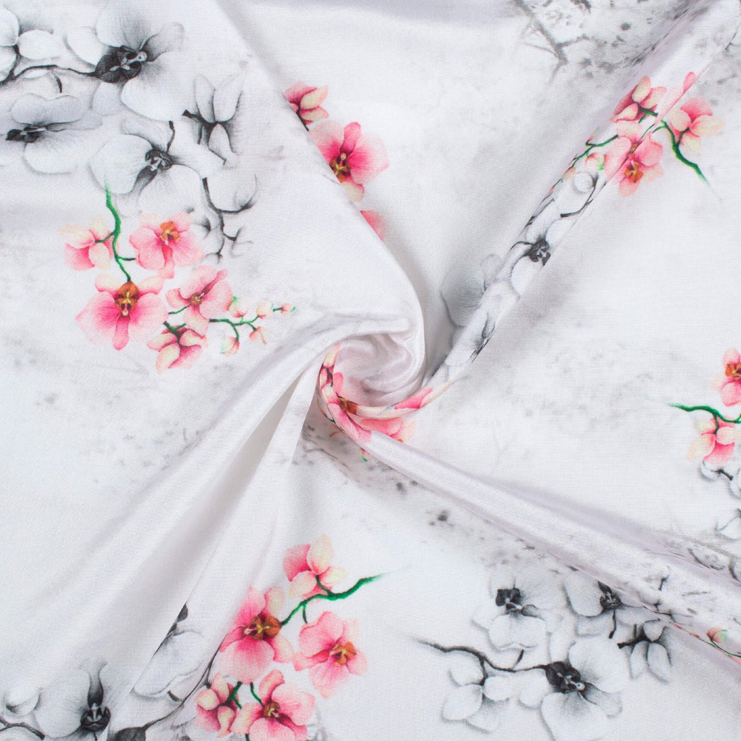 Off White And Taffy Pink Floral Pattern Digital Print Crepe Silk Fabric