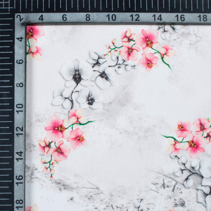 Off White And Taffy Pink Floral Pattern Digital Print Crepe Silk Fabric