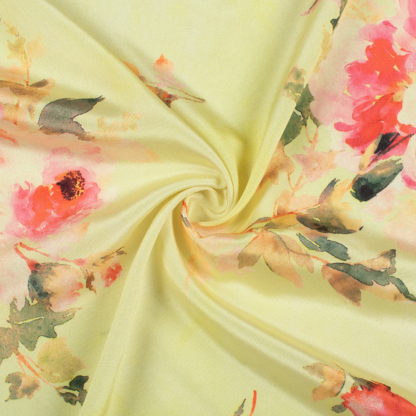 Lemon Yellow And Persian Red Floral Pattern Digital Print Crepe Silk Fabric