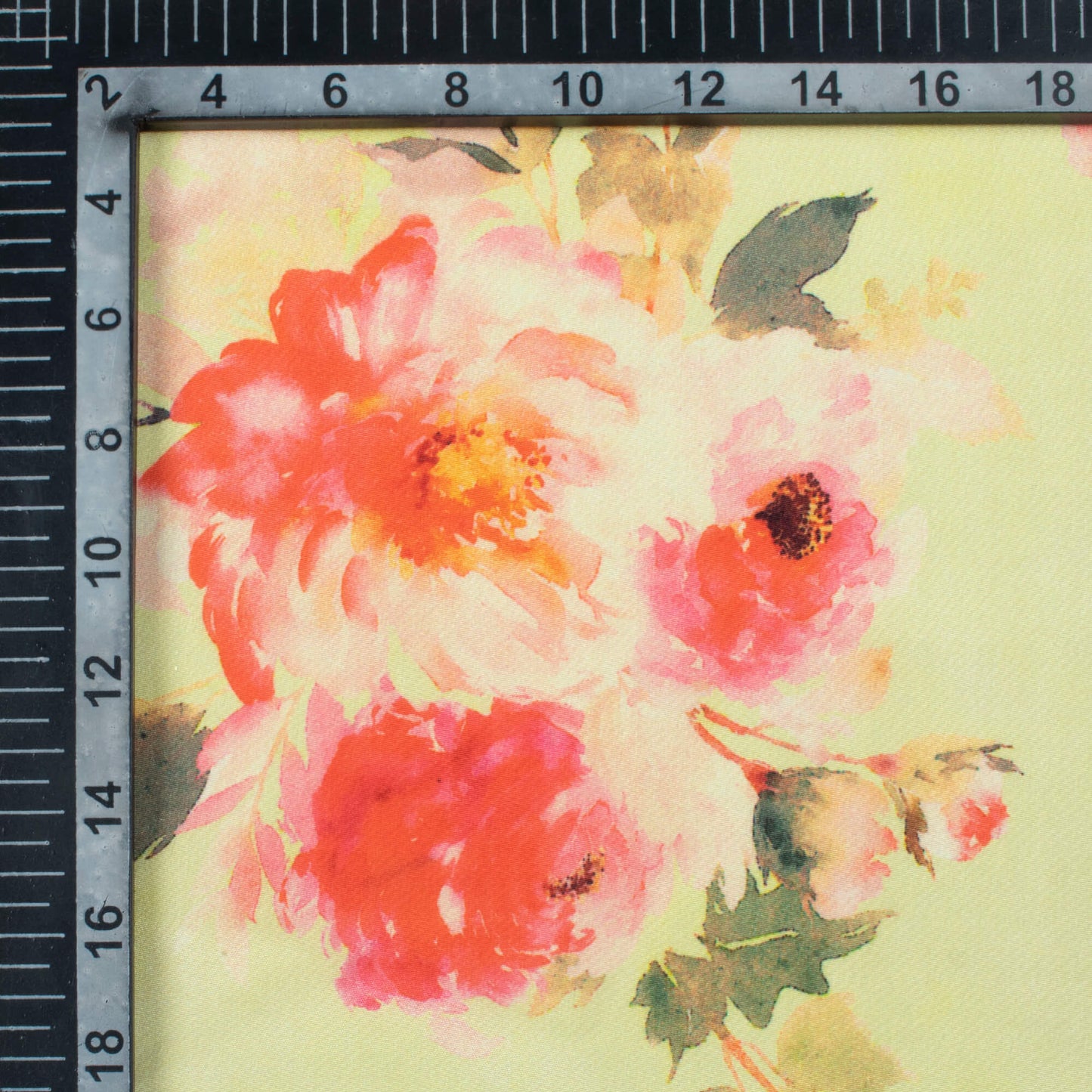Lemon Yellow And Persian Red Floral Pattern Digital Print Crepe Silk Fabric
