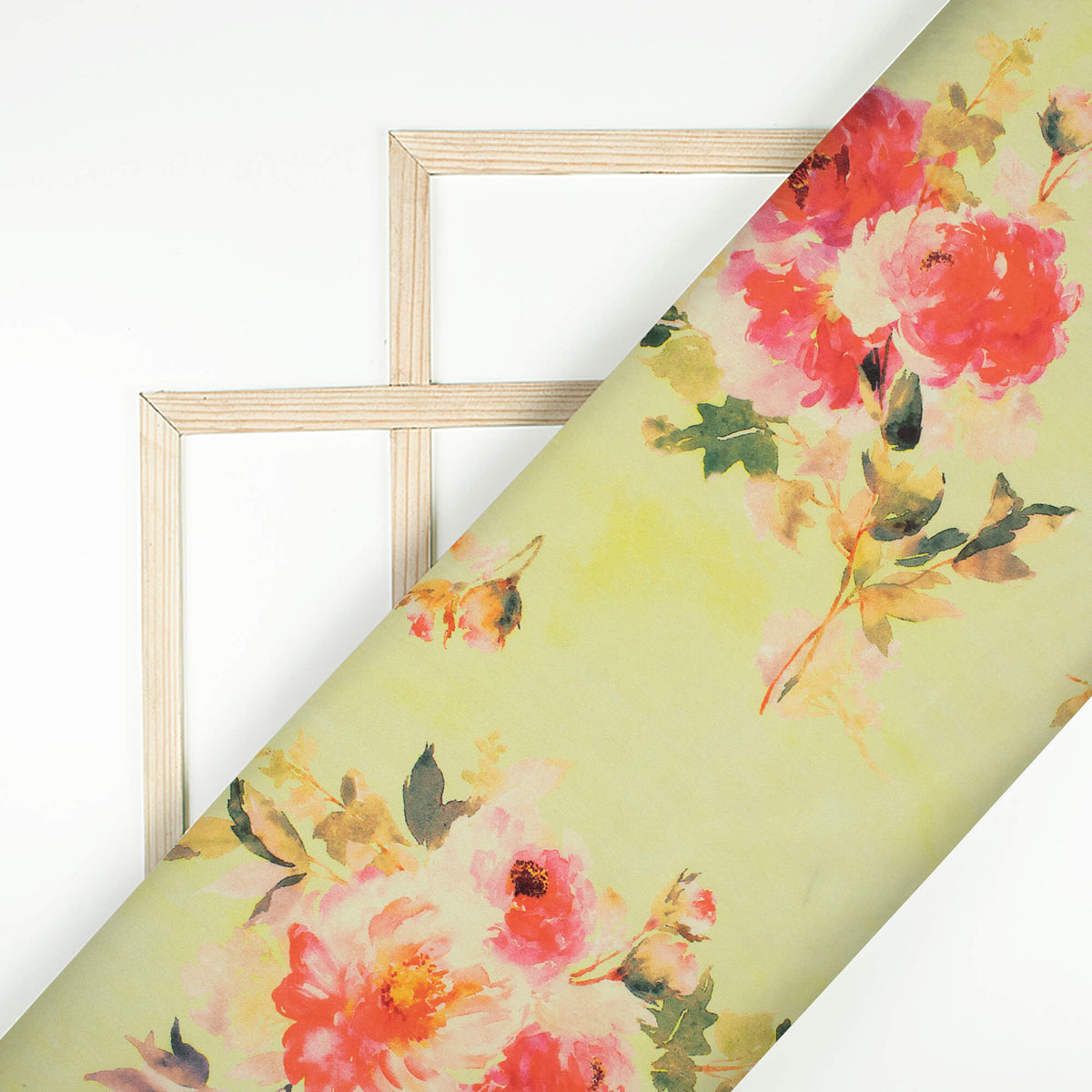 Lemon Yellow And Persian Red Floral Pattern Digital Print Crepe Silk Fabric