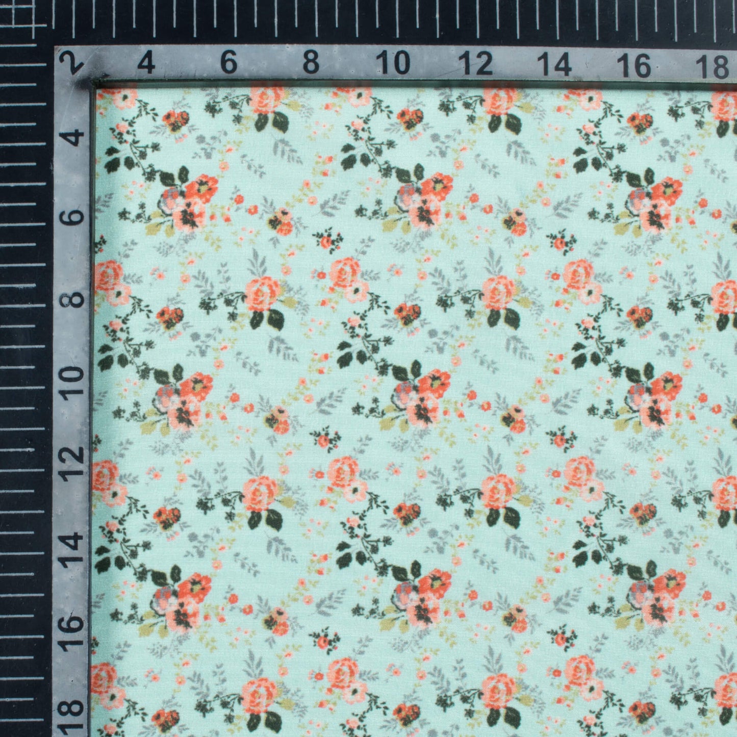 Baby Blue And Peach Floral Pattern Digital Print Crepe Silk Fabric