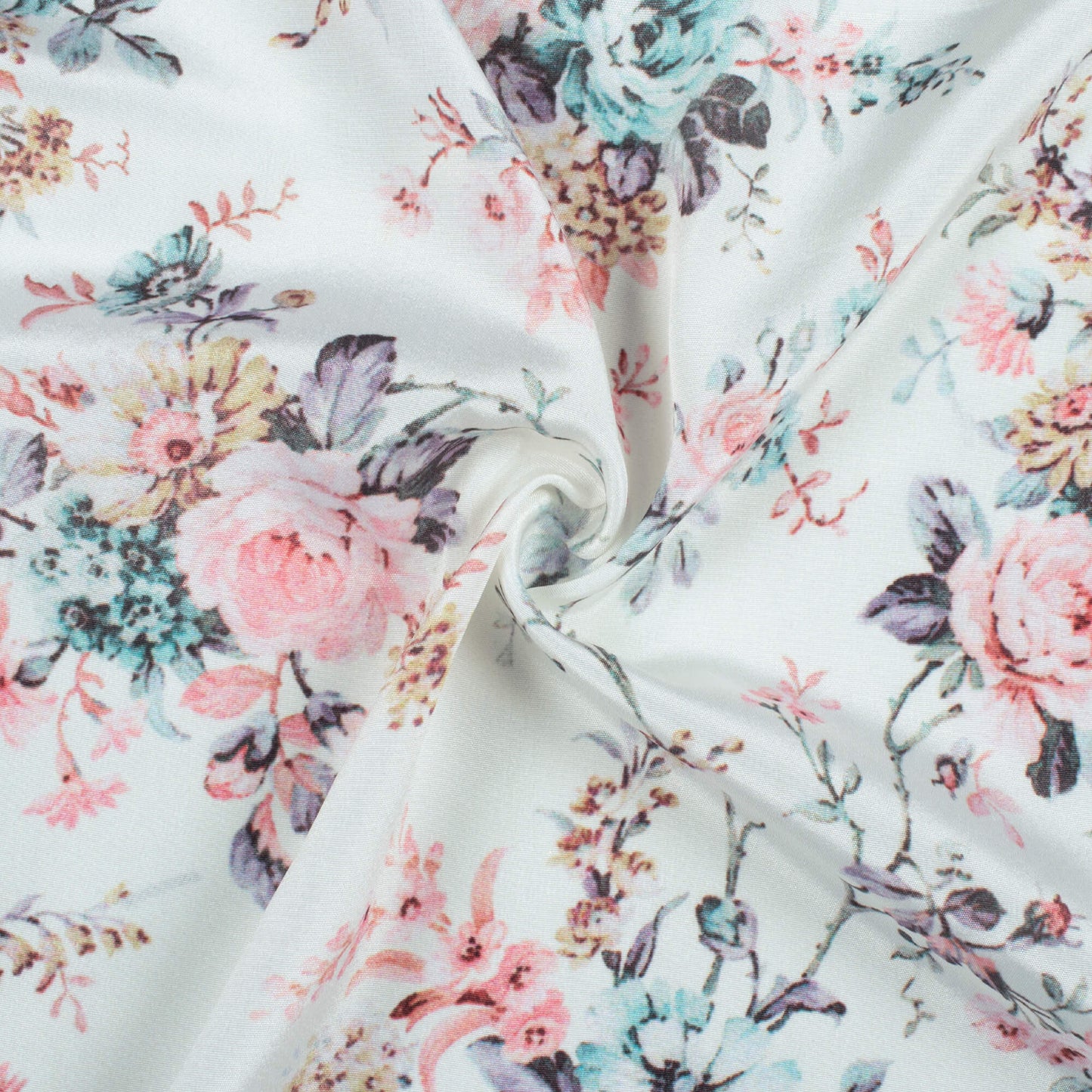 Daisy White And Light Pink Floral Pattern Digital Print Crepe Silk Fabric