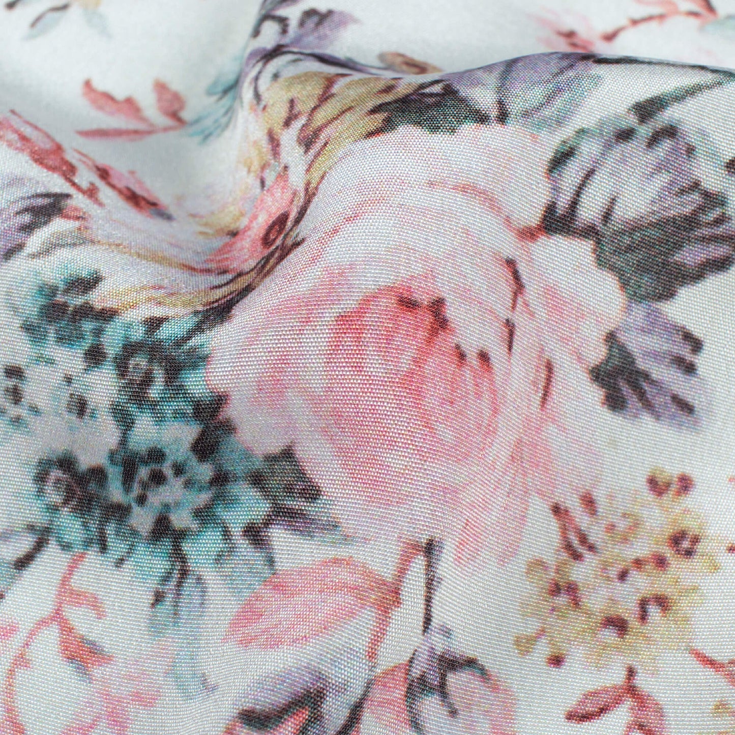 Daisy White And Light Pink Floral Pattern Digital Print Crepe Silk Fabric