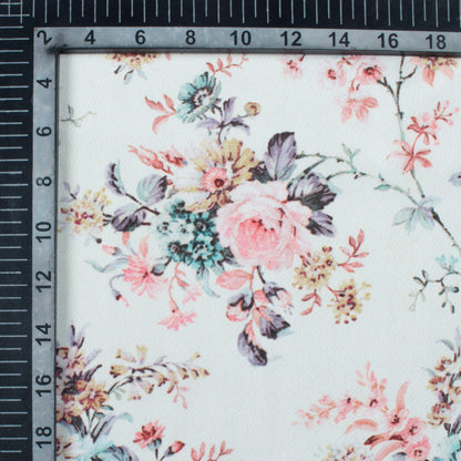 Daisy White And Light Pink Floral Pattern Digital Print Crepe Silk Fabric