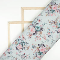 Daisy White And Light Pink Floral Pattern Digital Print Crepe Silk Fabric