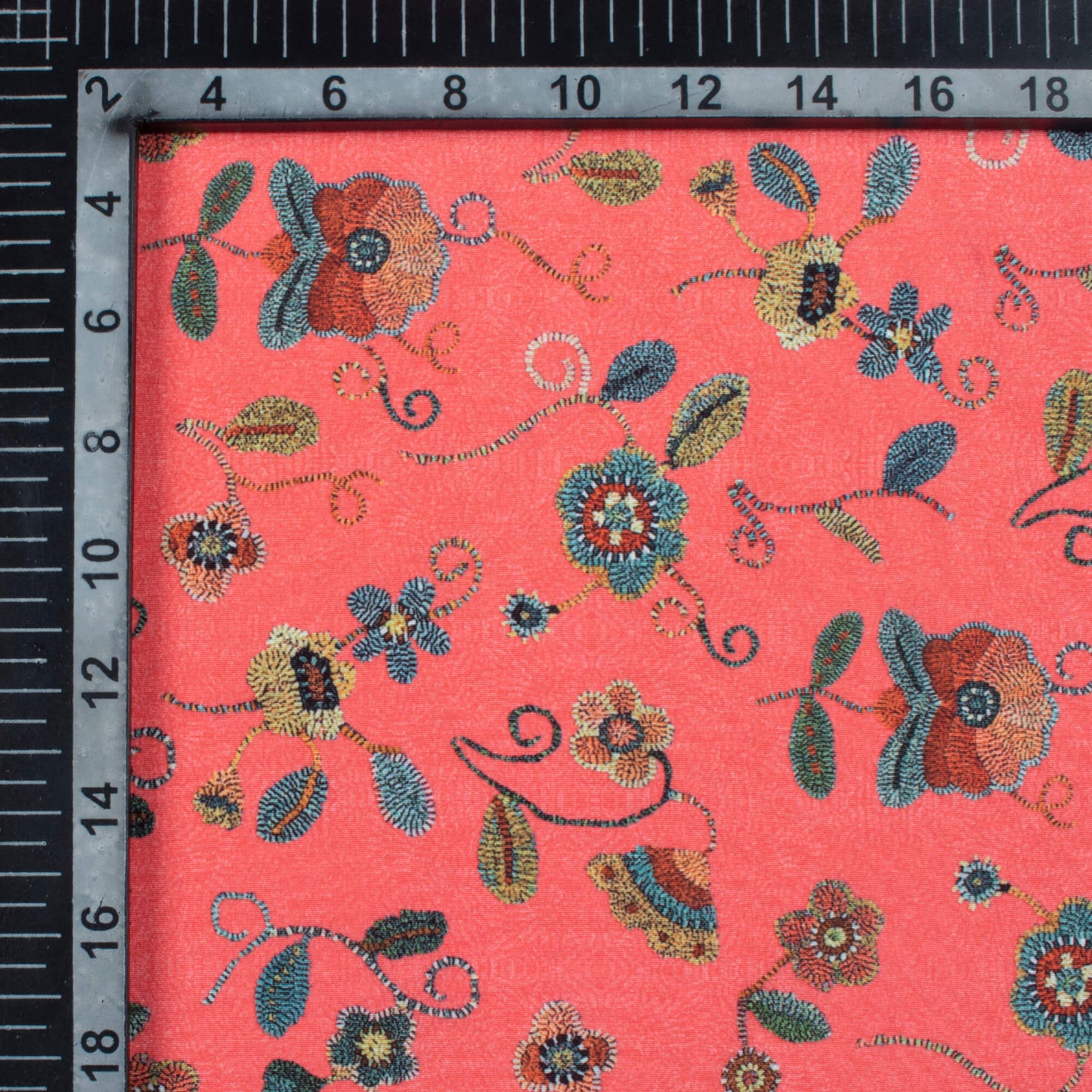 Blush Red And Deep Green Floral Pattern Digital Print Crepe Silk Fabric