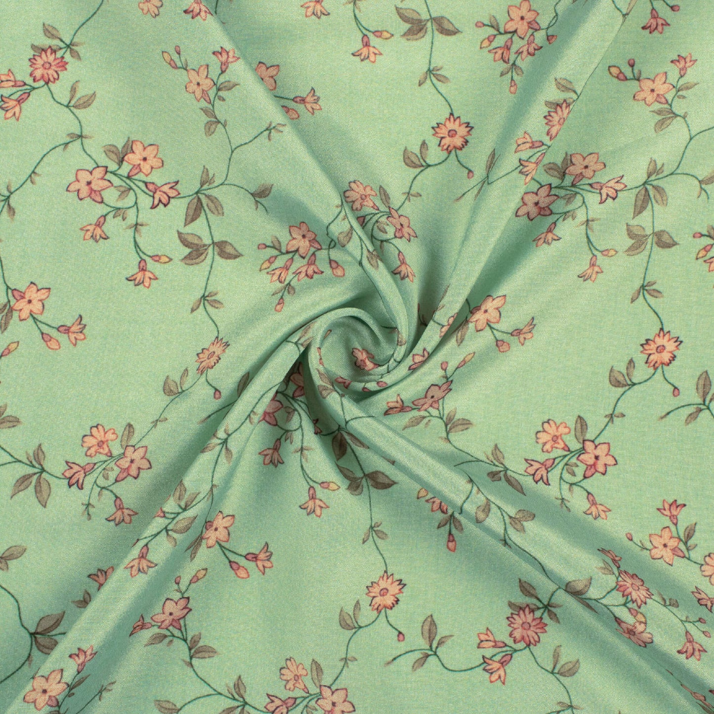 Pistachio Green And Peach Floral Pattern Digital Print Crepe Silk Fabric