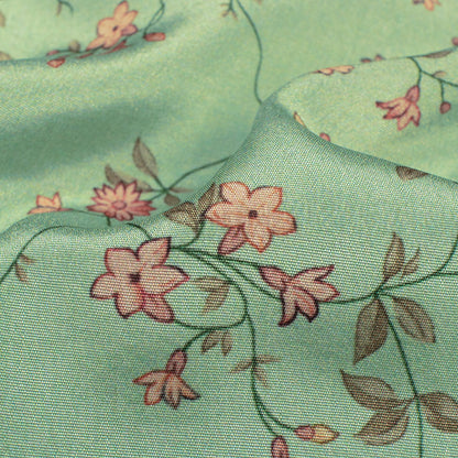 Pistachio Green And Peach Floral Pattern Digital Print Crepe Silk Fabric