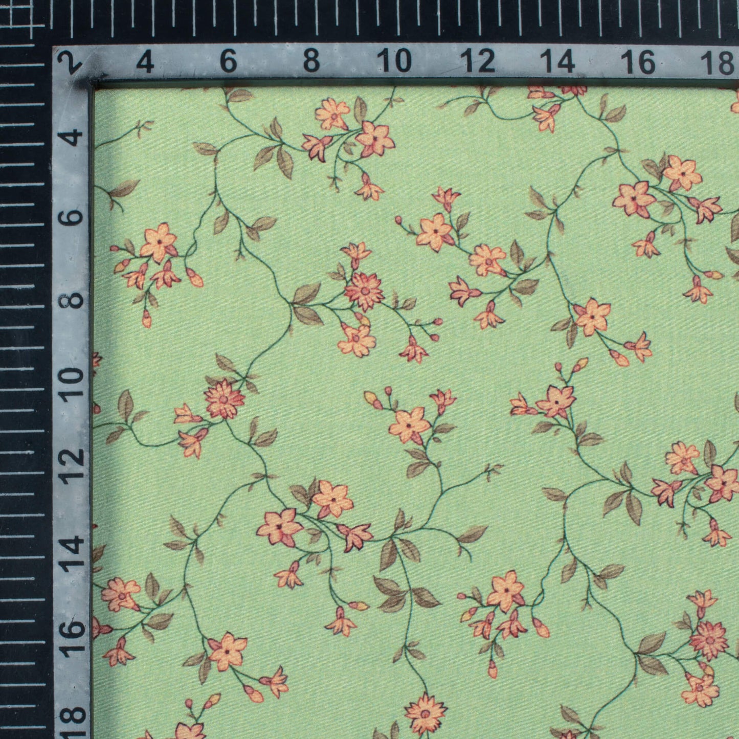Pistachio Green And Peach Floral Pattern Digital Print Crepe Silk Fabric