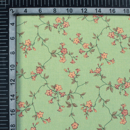 Pistachio Green And Peach Floral Pattern Digital Print Crepe Silk Fabric