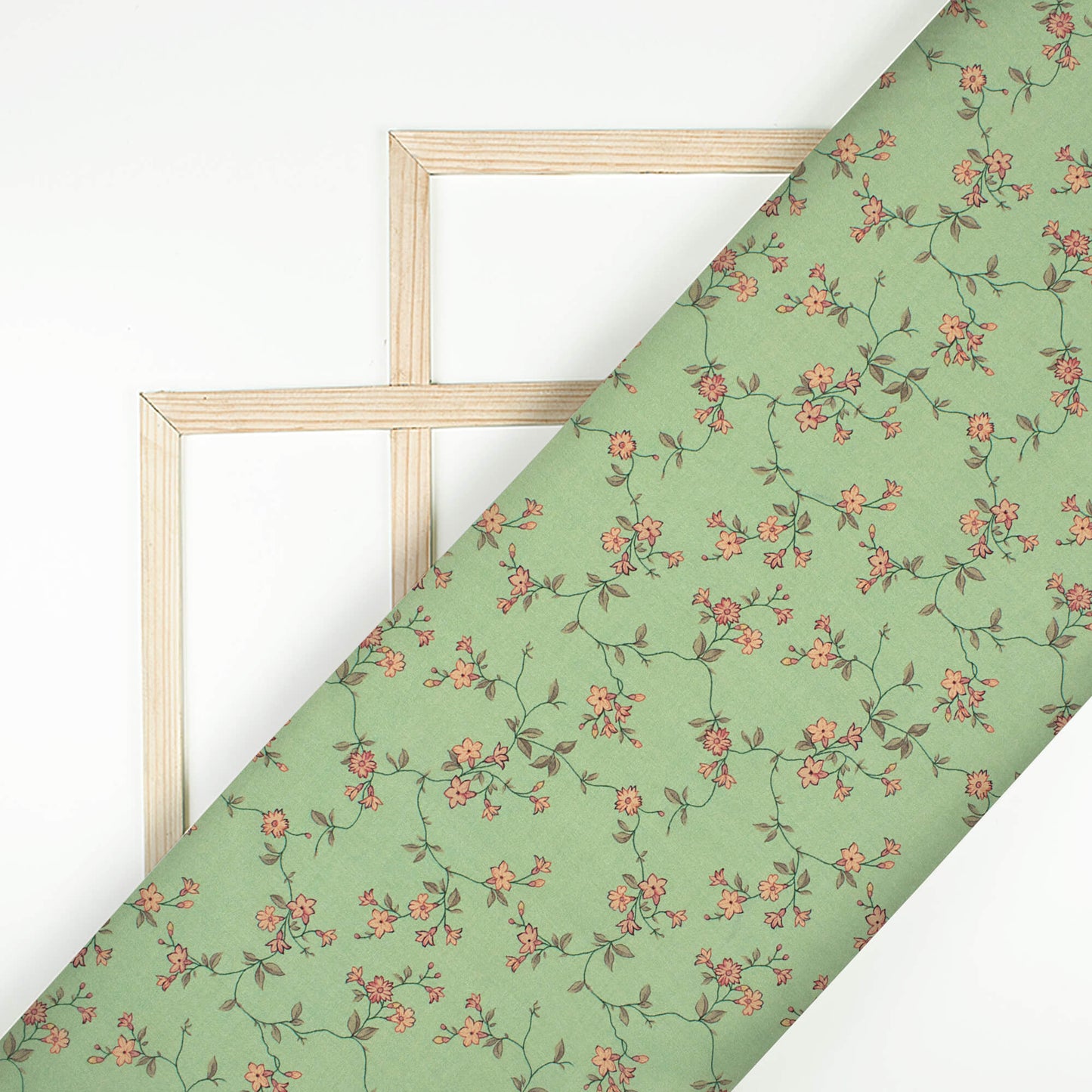 Pistachio Green And Peach Floral Pattern Digital Print Crepe Silk Fabric