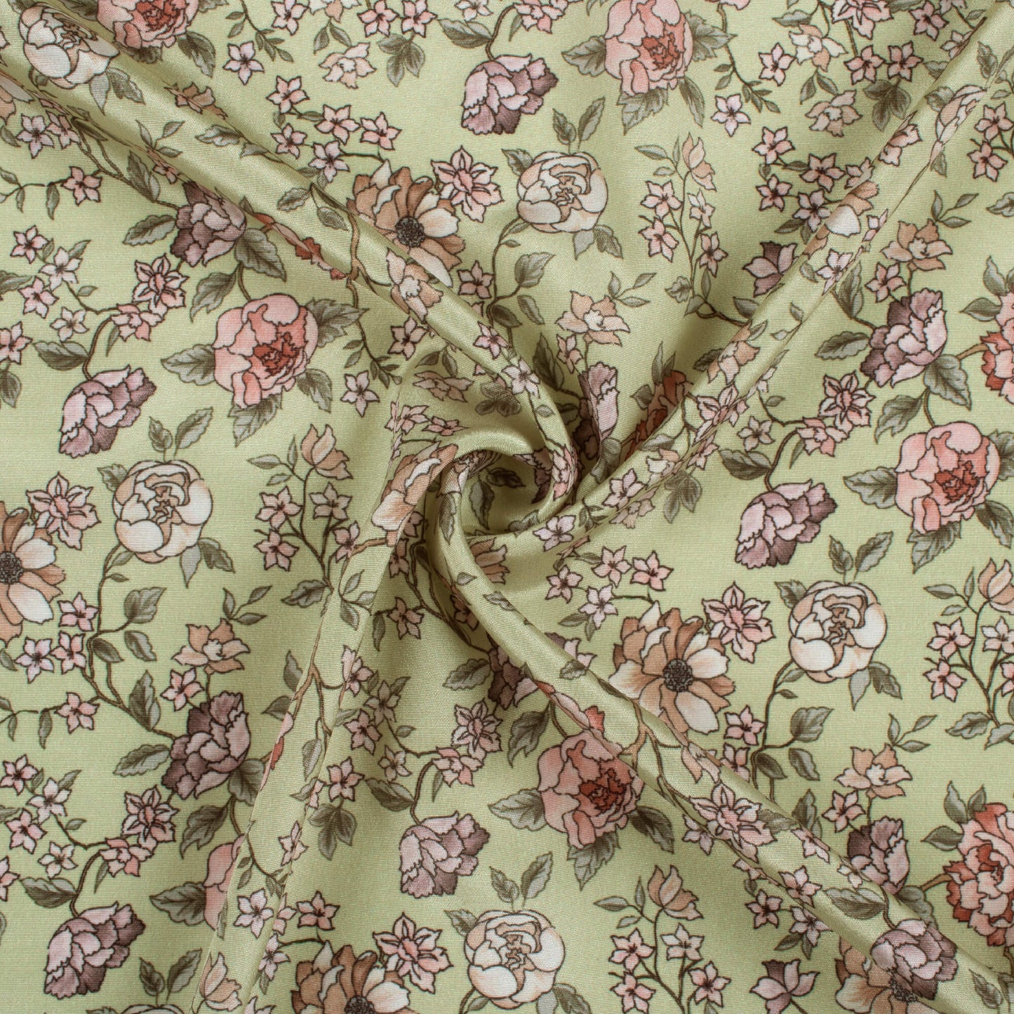 Sage Green And Pale Pink Floral Pattern Digital Print Crepe Silk Fabric