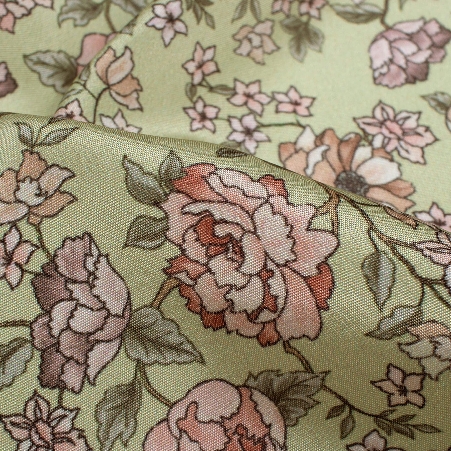 Sage Green And Pale Pink Floral Pattern Digital Print Crepe Silk Fabric