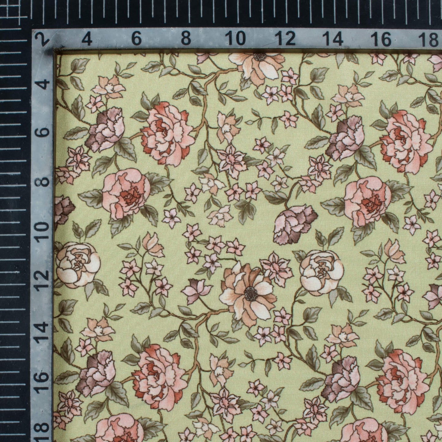 Sage Green And Pale Pink Floral Pattern Digital Print Crepe Silk Fabric