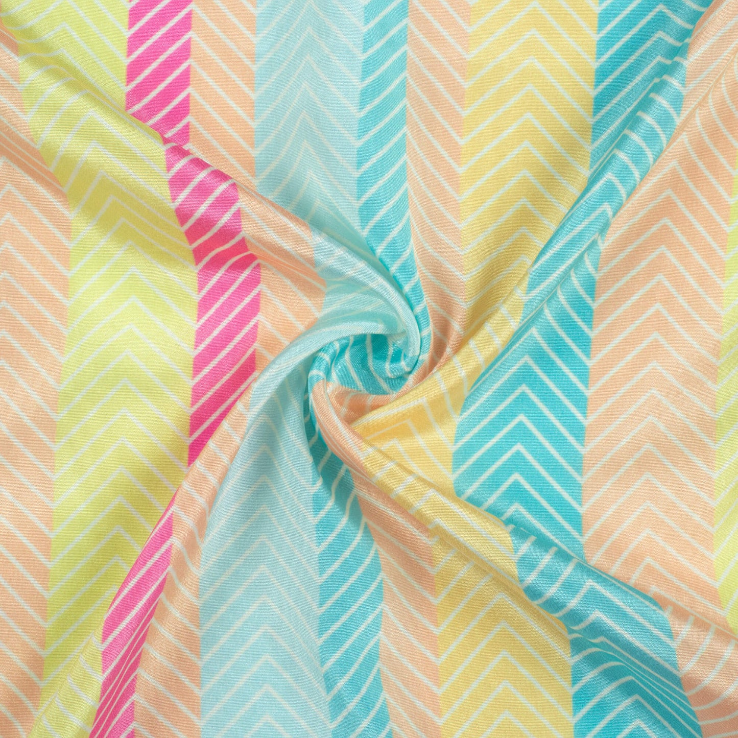 Lemon Yellow And Tiffany Blue Stripes Pattern Digital Print Crepe Silk Fabric