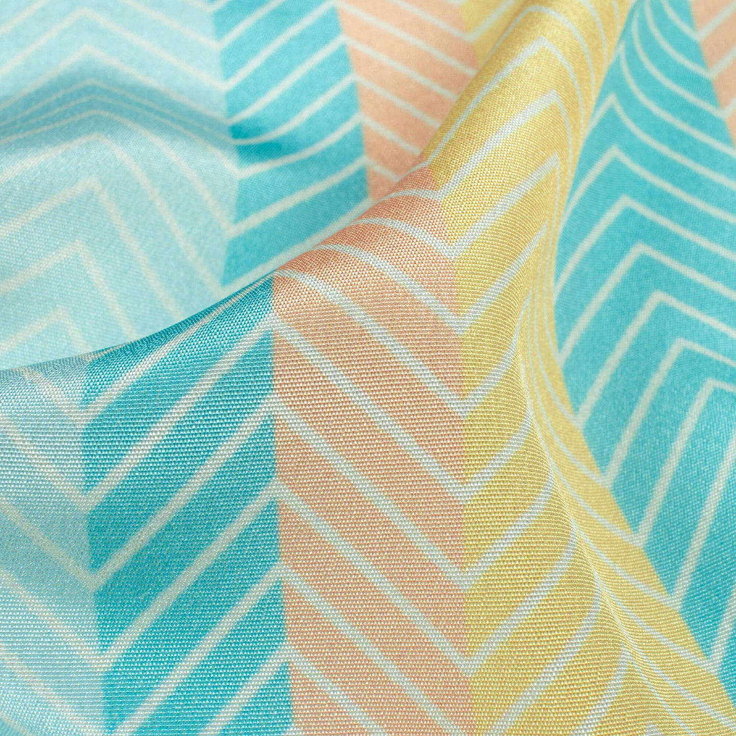 Lemon Yellow And Tiffany Blue Stripes Pattern Digital Print Crepe Silk Fabric