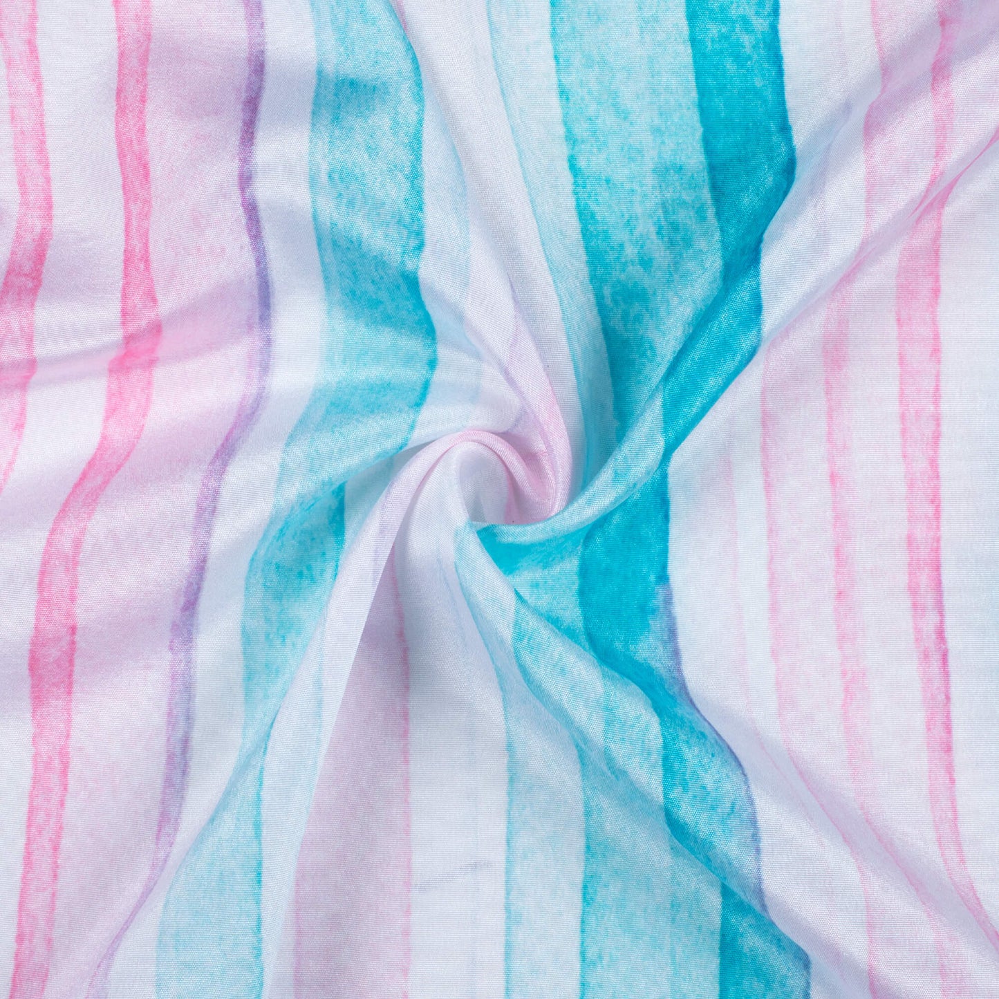 Pastel Pink And Teal Blue Stripes Pattern Digital Print Crepe Silk Fabric