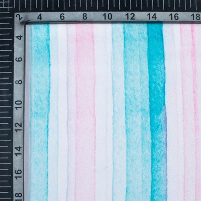 Pastel Pink And Teal Blue Stripes Pattern Digital Print Crepe Silk Fabric