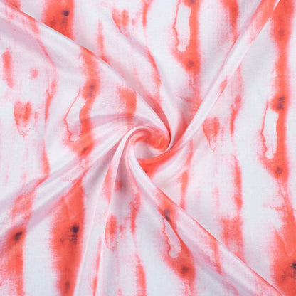 Vermilion Red And White Shiiborii Pattern Digital Print Crepe Silk Fabric