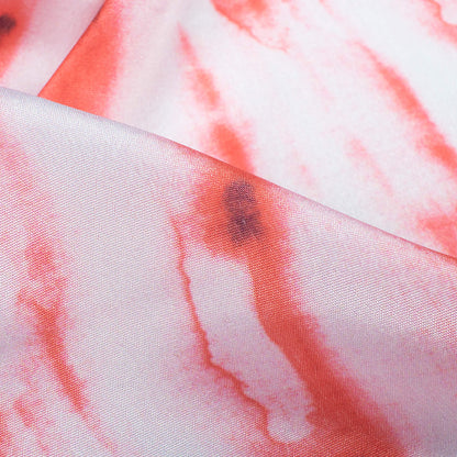 Vermilion Red And White Shiiborii Pattern Digital Print Crepe Silk Fabric