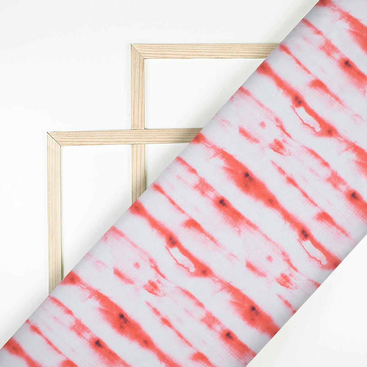 Vermilion Red And White Shibori Pattern Digital Print Crepe Silk Fabric