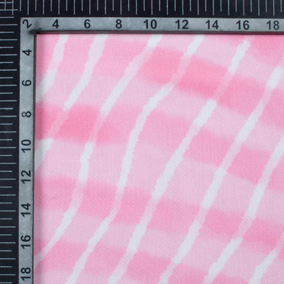 Taffy Pink And White Leheriya Pattern Digital Print Crepe Silk Fabric