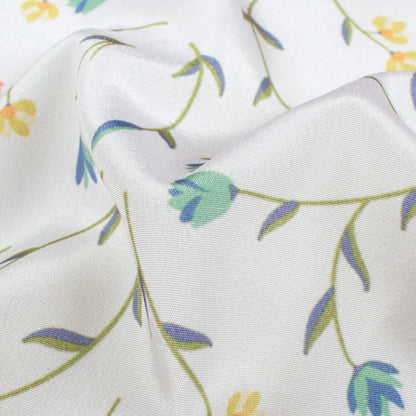 White And Pink Floral Pattern Digital Print Crepe Silk Fabric