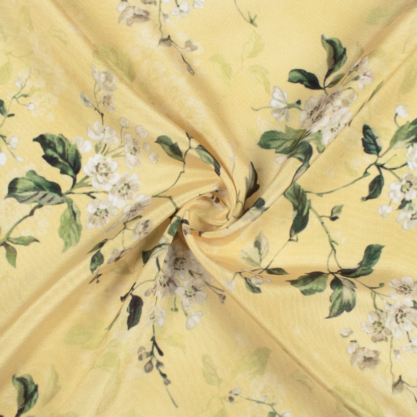 Mellow Yellow And Oyster Grey Floral Pattern Digital Print Crepe Silk Fabric