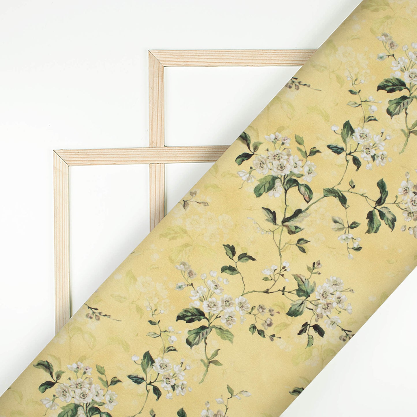 Mellow Yellow And Oyster Grey Floral Pattern Digital Print Crepe Silk Fabric