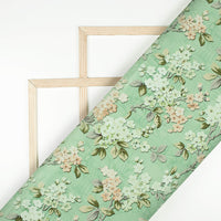 Pistachio Green And Peach Floral Pattern Digital Print Crepe Silk Fabric