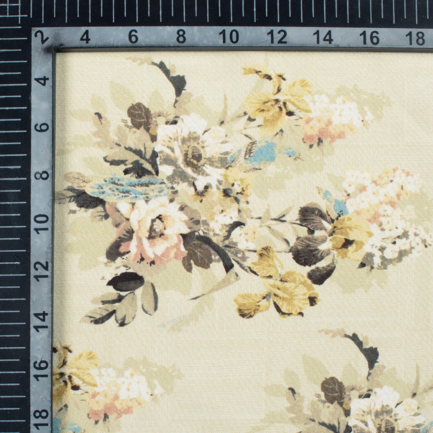 Beige And Flaxen Yellow Floral Pattern Digital Print Crepe Silk Fabric