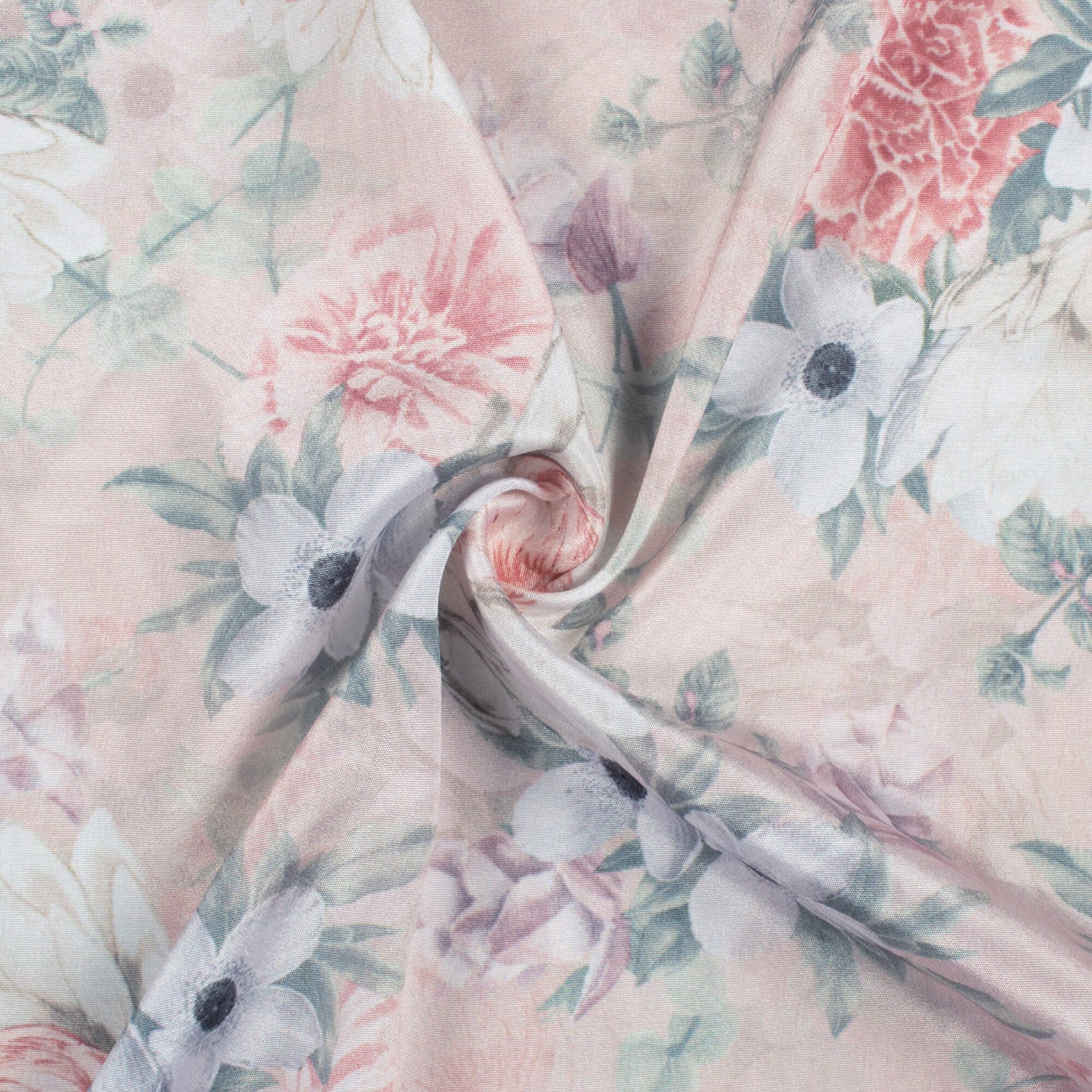 Pastel Pink And White Floral Pattern Digital Print Crepe Silk Fabric