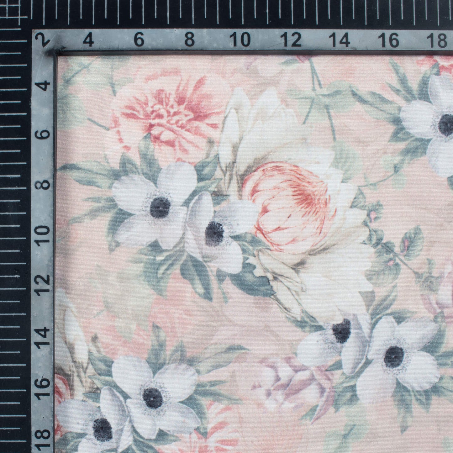 Pastel Pink And White Floral Pattern Digital Print Crepe Silk Fabric