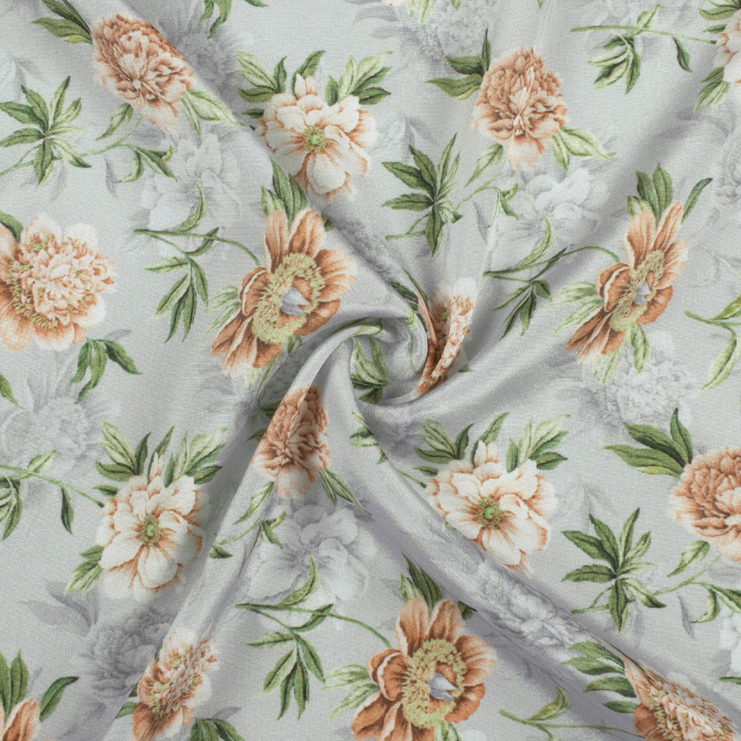 Dolphin Grey And Brown Floral Pattern Digital Print Crepe Silk Fabric