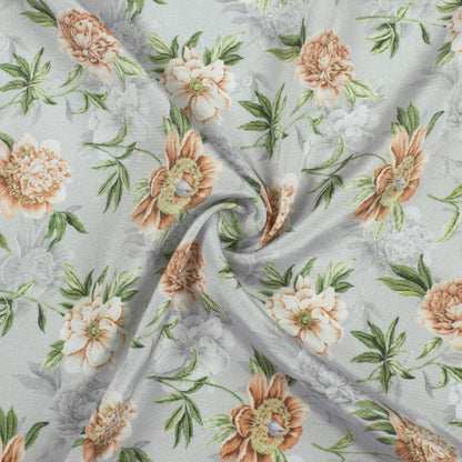 Dolphin Grey And Brown Floral Pattern Digital Print Crepe Silk Fabric