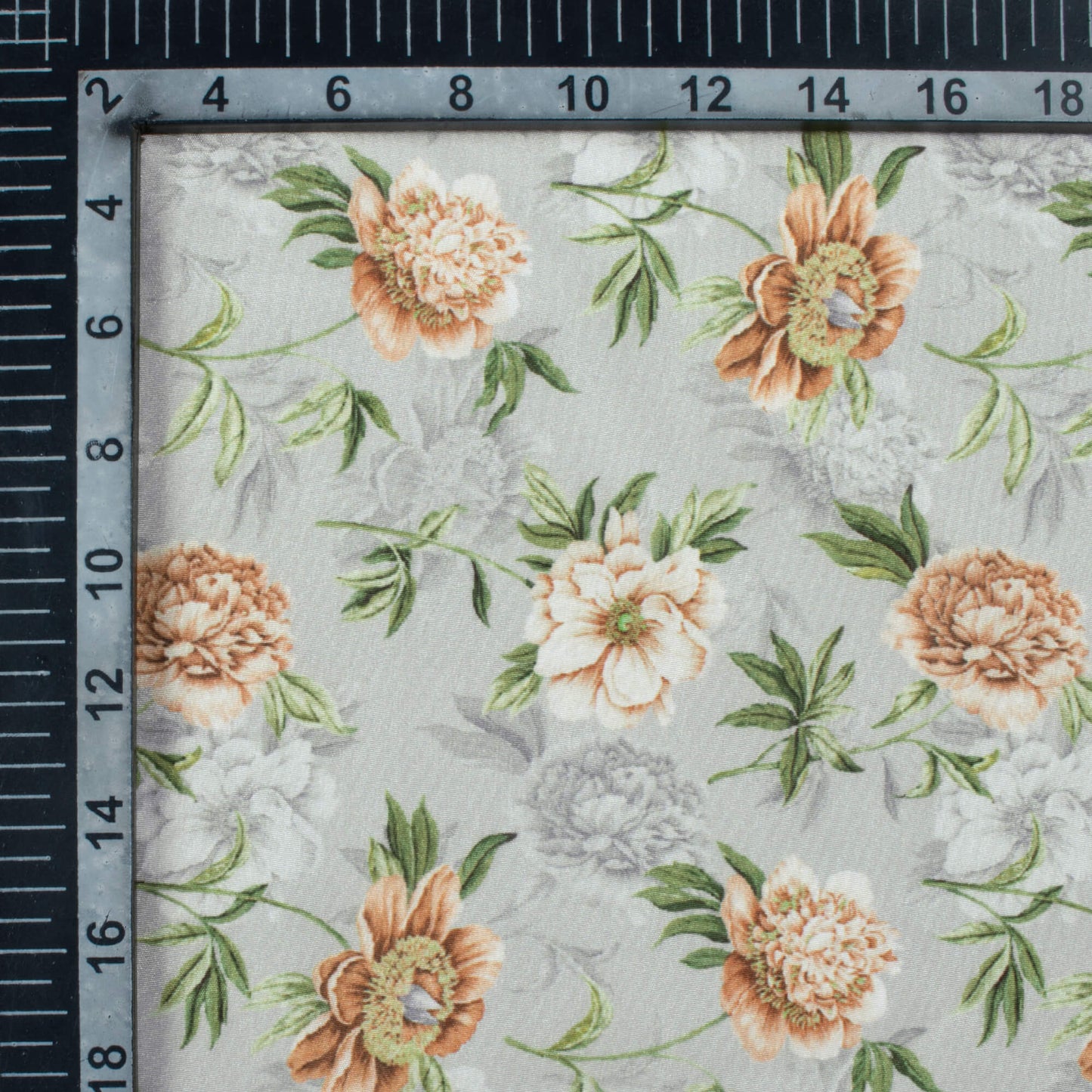 Dolphin Grey And Brown Floral Pattern Digital Print Crepe Silk Fabric