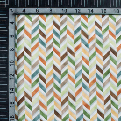 Sage Green And Dark Brown Geometric Pattern Digital Print Crepe Silk Fabric