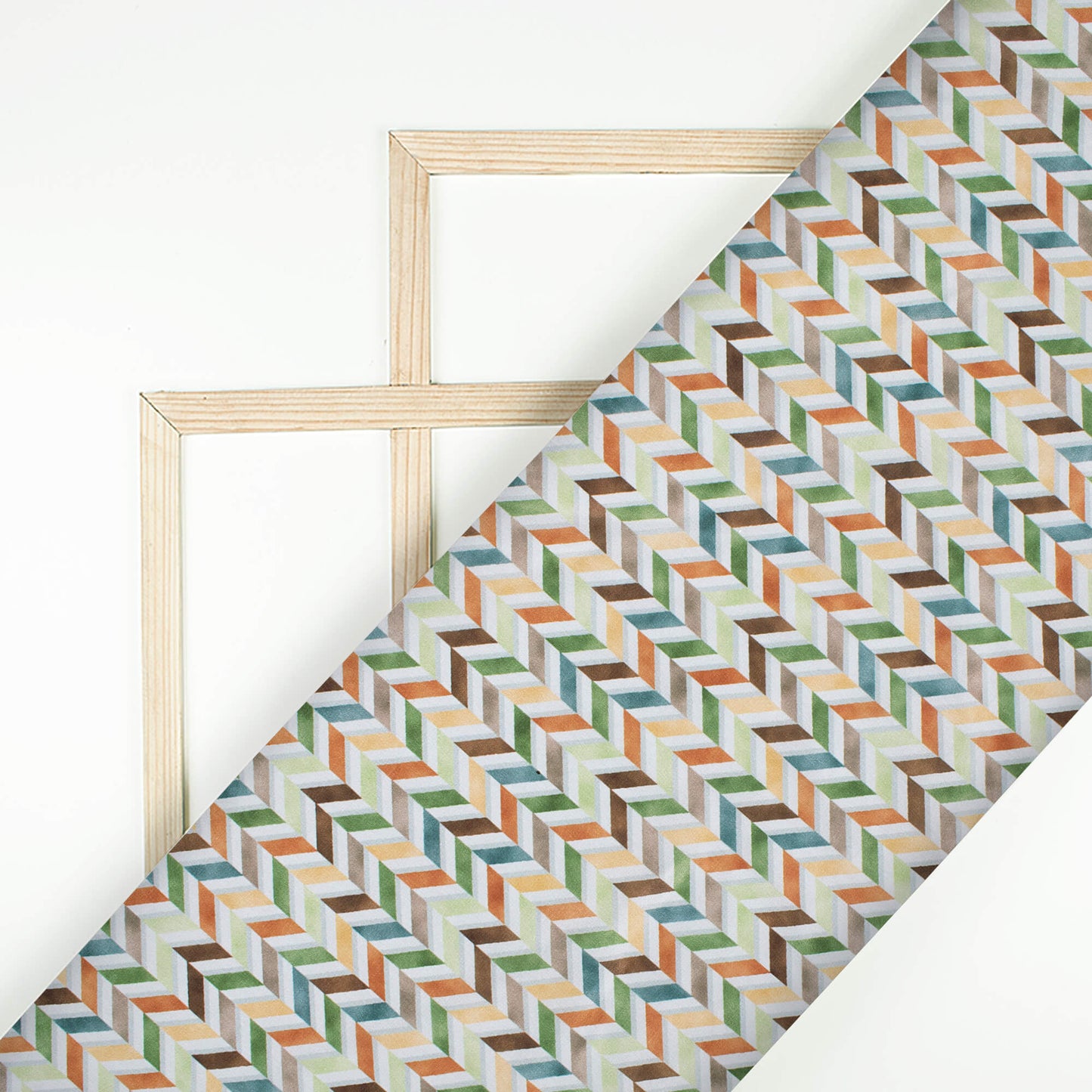Sage Green And Dark Brown Geometric Pattern Digital Print Crepe Silk Fabric