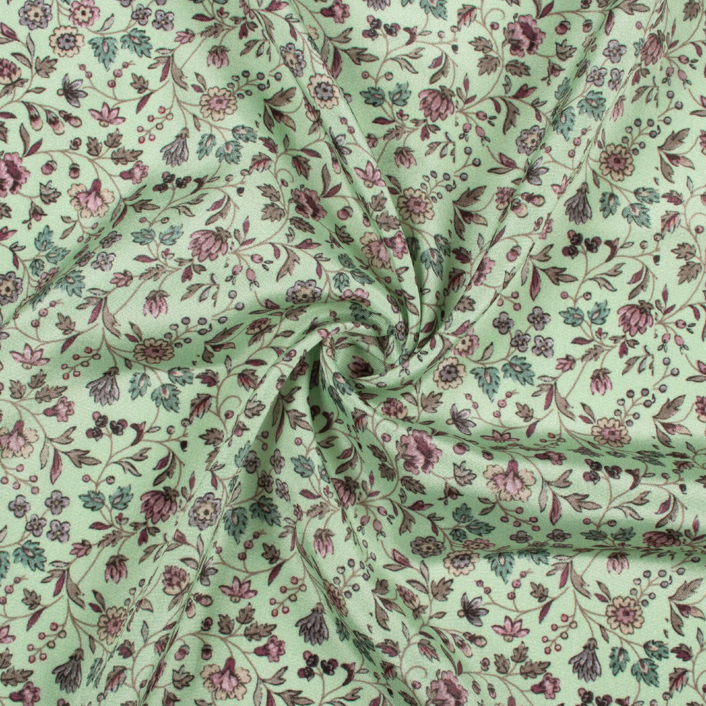 Pistachio Green And Hippie Pink Floral Pattern Digital Print Crepe Silk Fabric