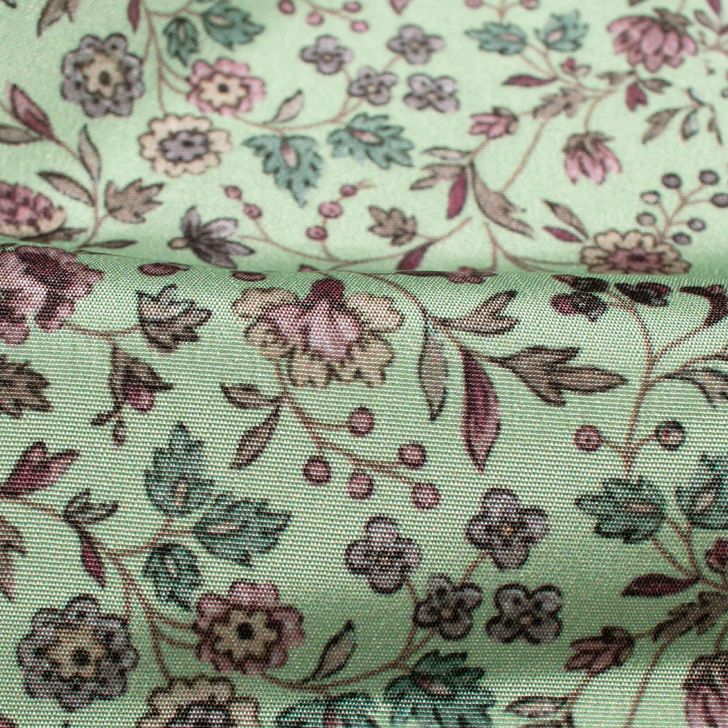 Pistachio Green And Hippie Pink Floral Pattern Digital Print Crepe Silk Fabric