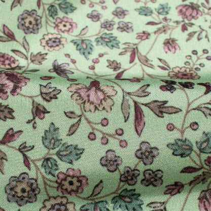 Pistachio Green And Hippie Pink Floral Pattern Digital Print Crepe Silk Fabric