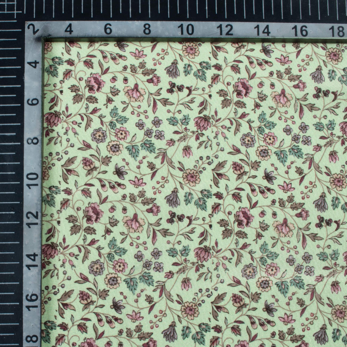 Pistachio Green And Hippie Pink Floral Pattern Digital Print Crepe Silk Fabric