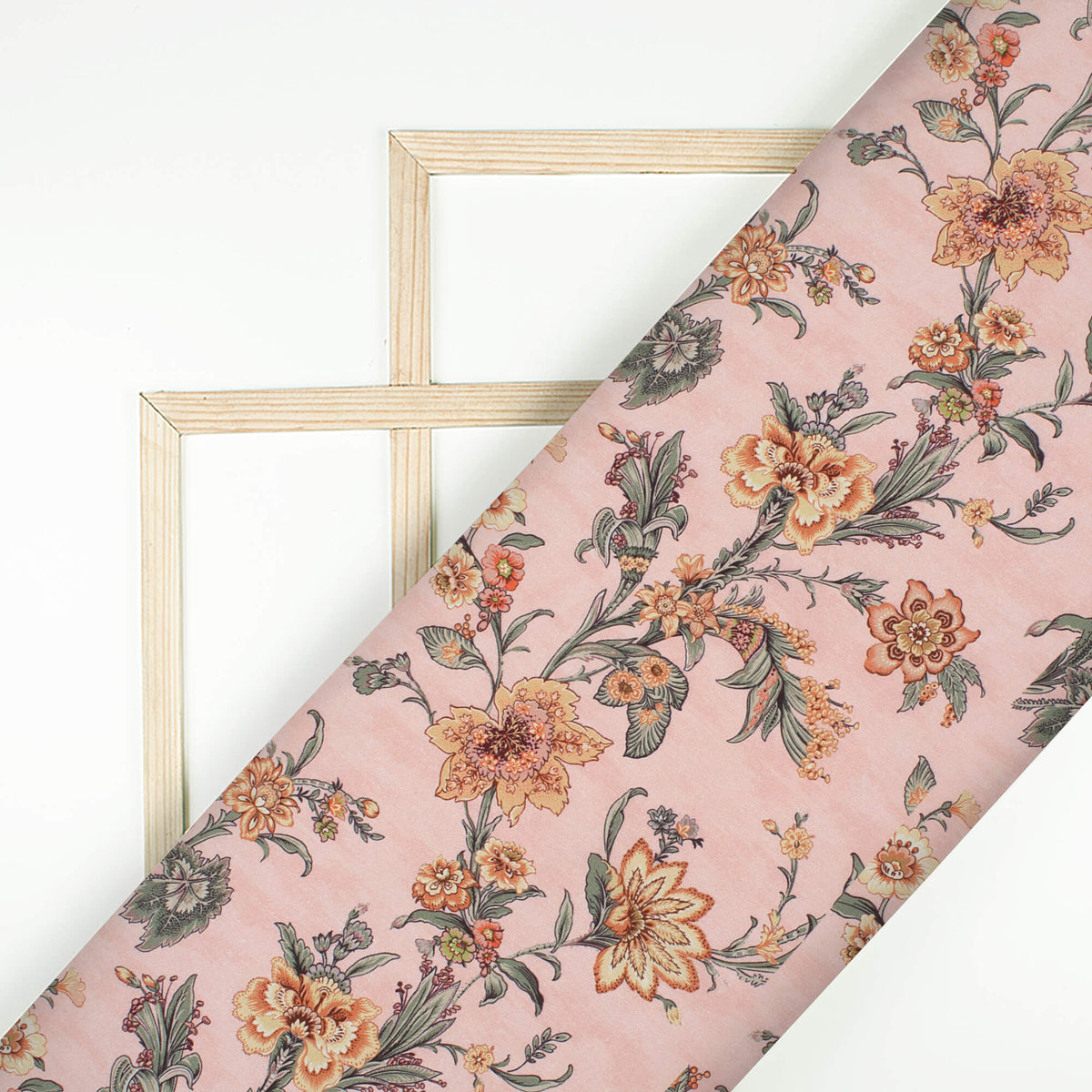 Pastel Pink And Orange Floral Pattern Digital Print Crepe Silk Fabric