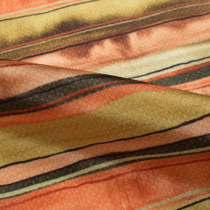 Dijon Yellow And Coral Peach Stripes Pattern Digital Print Crepe Silk Fabric